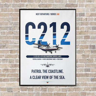 Airbus C212 Maritime Surveillance Aircraft vertical canvas print - framed - white background