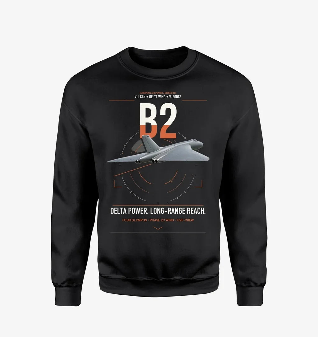 Avro Vulcan B2 design on black sweatshirt
