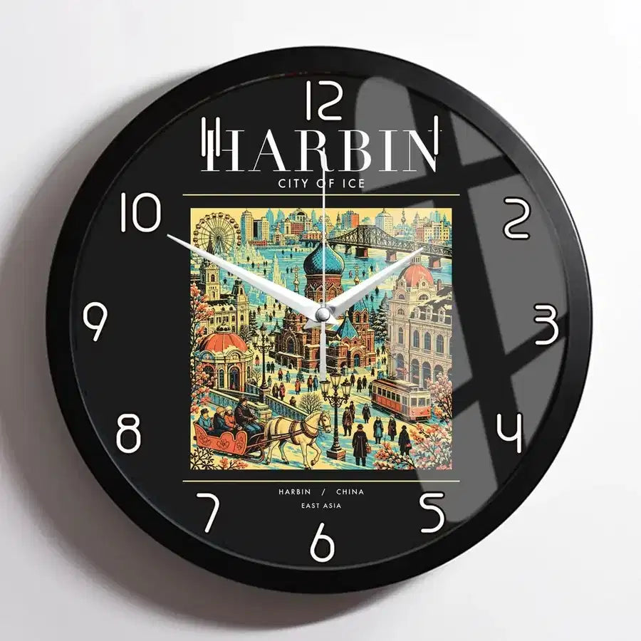 HARBIN - Poster - Wall Clock Framed - Black