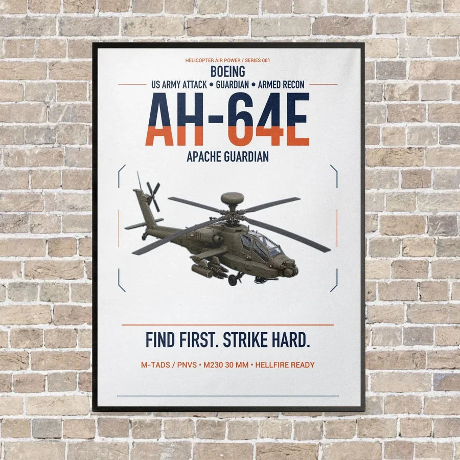 Boeing AH-64E Apache Guardian vertical canvas print - framed - white background