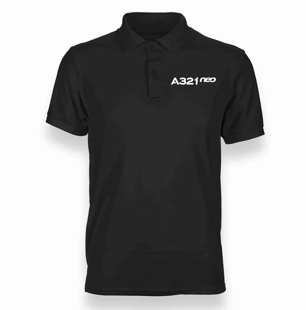 A321neo & Text aviation design printed on soft cotton polo shirt.