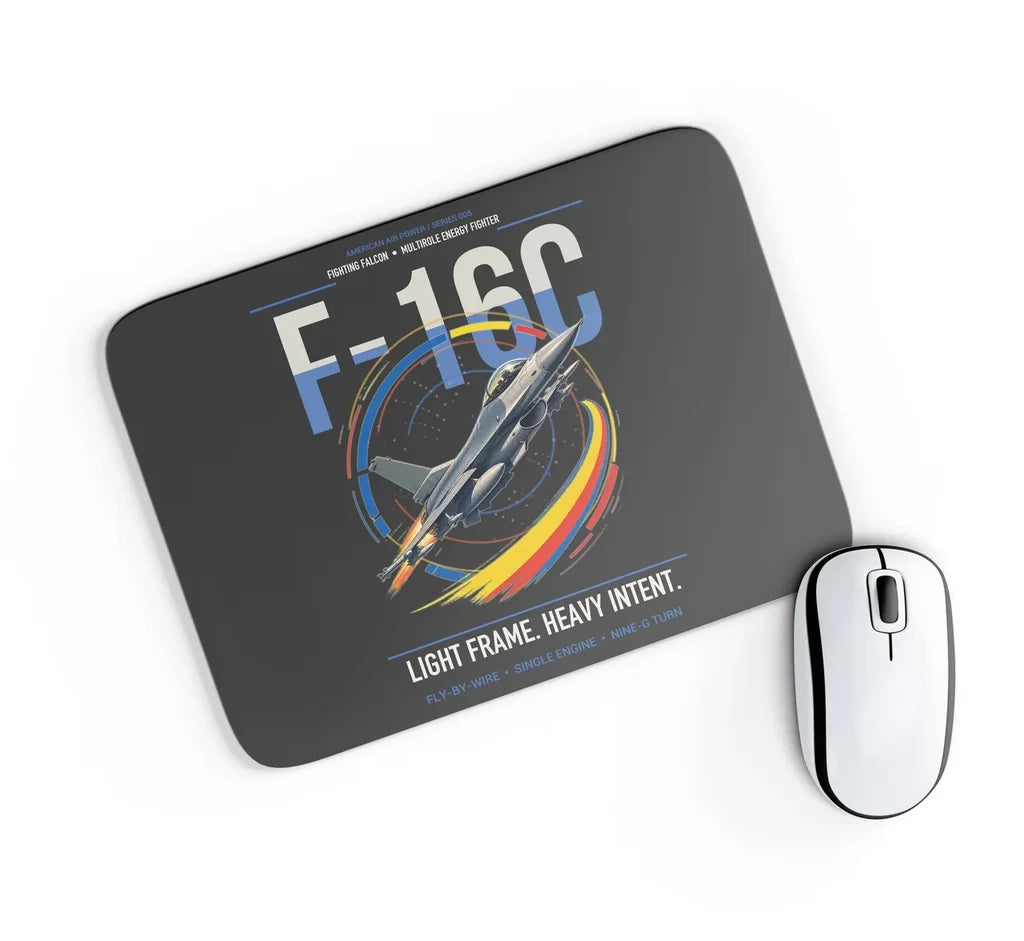 F-16C Fighting Falcon design on black rectangle mouse pad
