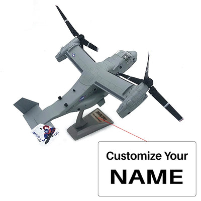 Side view of 1:72 V-22 Osprey Diecast Alloy Model aviation military aircraft model in diecast metal with detailed parts.