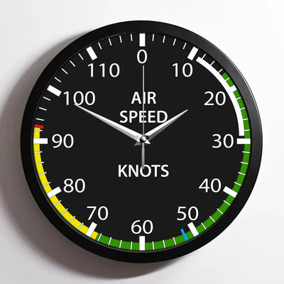 Airspeed aviation design on premium wood and metal wall clock.
