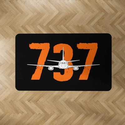 Boeing 737 aviation design on durable carpet pile with non-slip backing rectangle carpet floor mat.