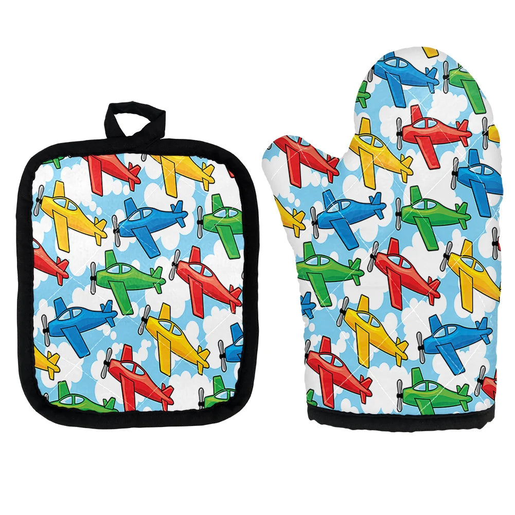 Funny Airplanes Kitchen Glove & Holder aviation design on durable fabric with insulated lining kitchen glove holder.