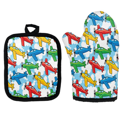 Funny Airplanes Kitchen Glove & Holder aviation design on durable fabric with insulated lining kitchen glove holder.