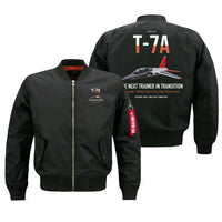 Thumbnail for T-7A Red Hawk design on black bomber jacket, double-side print