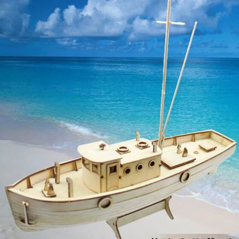 Side view of Naxos Handmade Wooden Sailboat DIY Model Kits aviation model ship in diecast metal or wood with detailed parts.