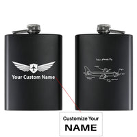 Thumbnail for How Planes Fly aviation design on stainless hip flask, compact pocket-size flask.