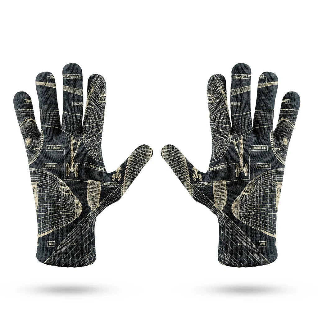 Airplanes Fuselage & Details aviation design on soft knit fabric gloves.