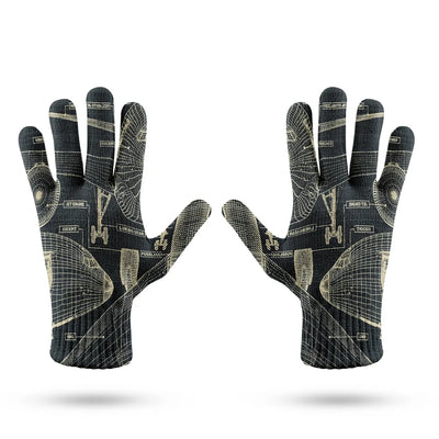 Airplanes Fuselage & Details aviation design on soft knit fabric gloves.
