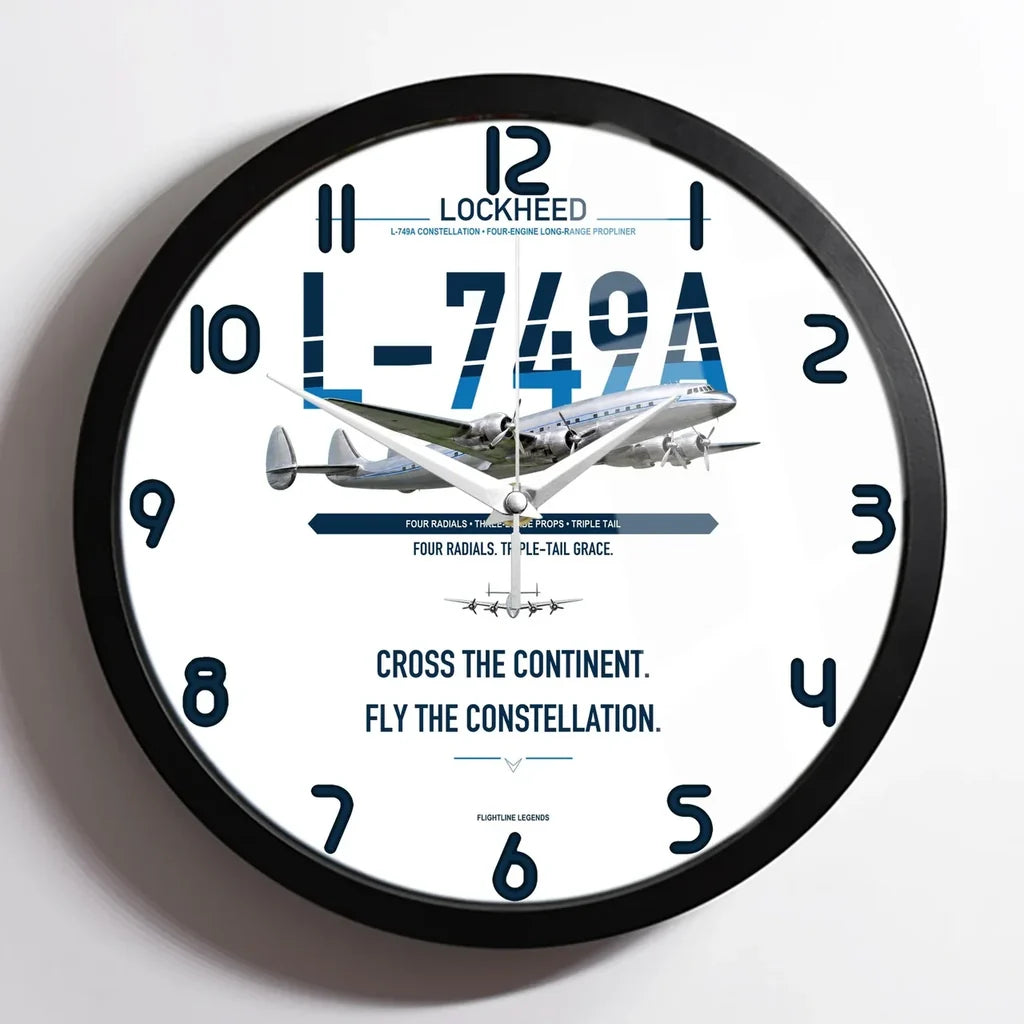 Lockheed L-749A Constellation design on white framed wall clock