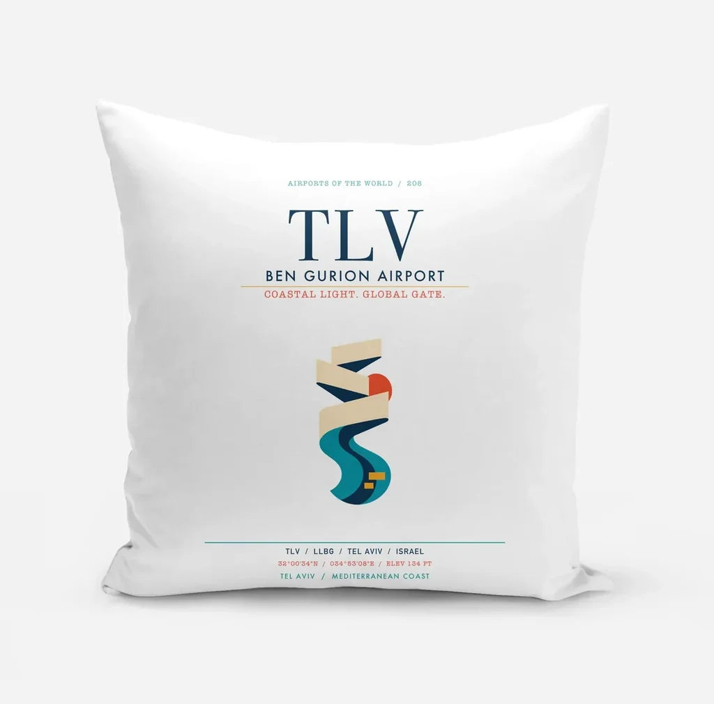 Tel Aviv Ben Gurion Airport (TLV) design on white pillow