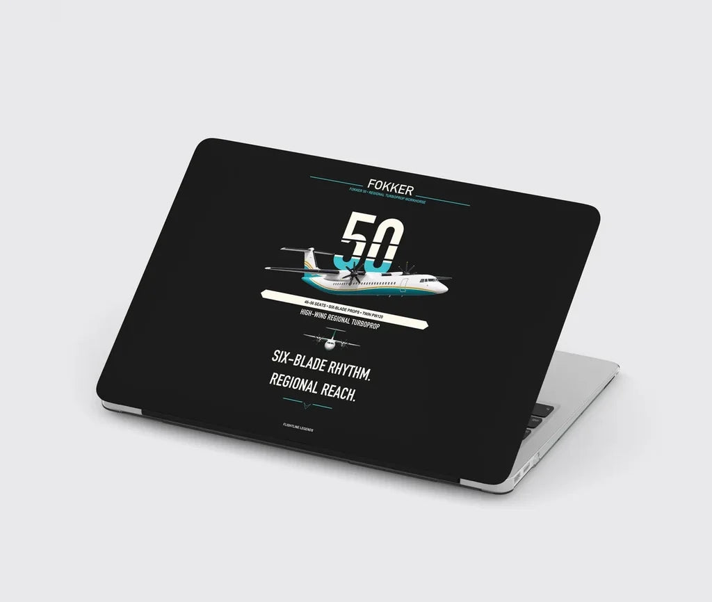 Fokker 50 design on black MacBook case