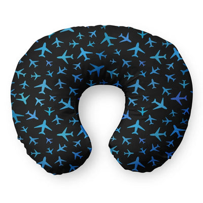 Many Airplanes Black Travel & Boppy aviation design on memory foam with soft cover travel pillow.