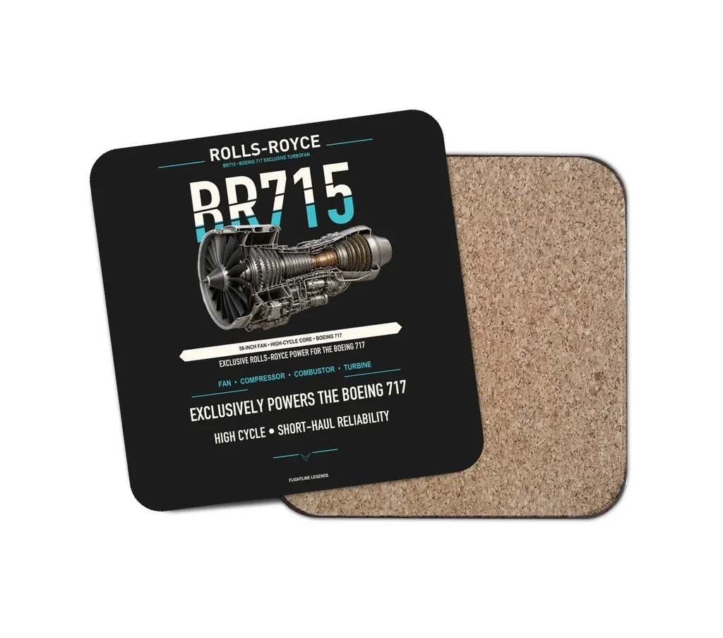 BR715 design on black 1 piece coaster