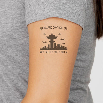 Air Traffic Controllers - We Rule The Sky aviation temporary tattoo in skin-safe adhesive paper.