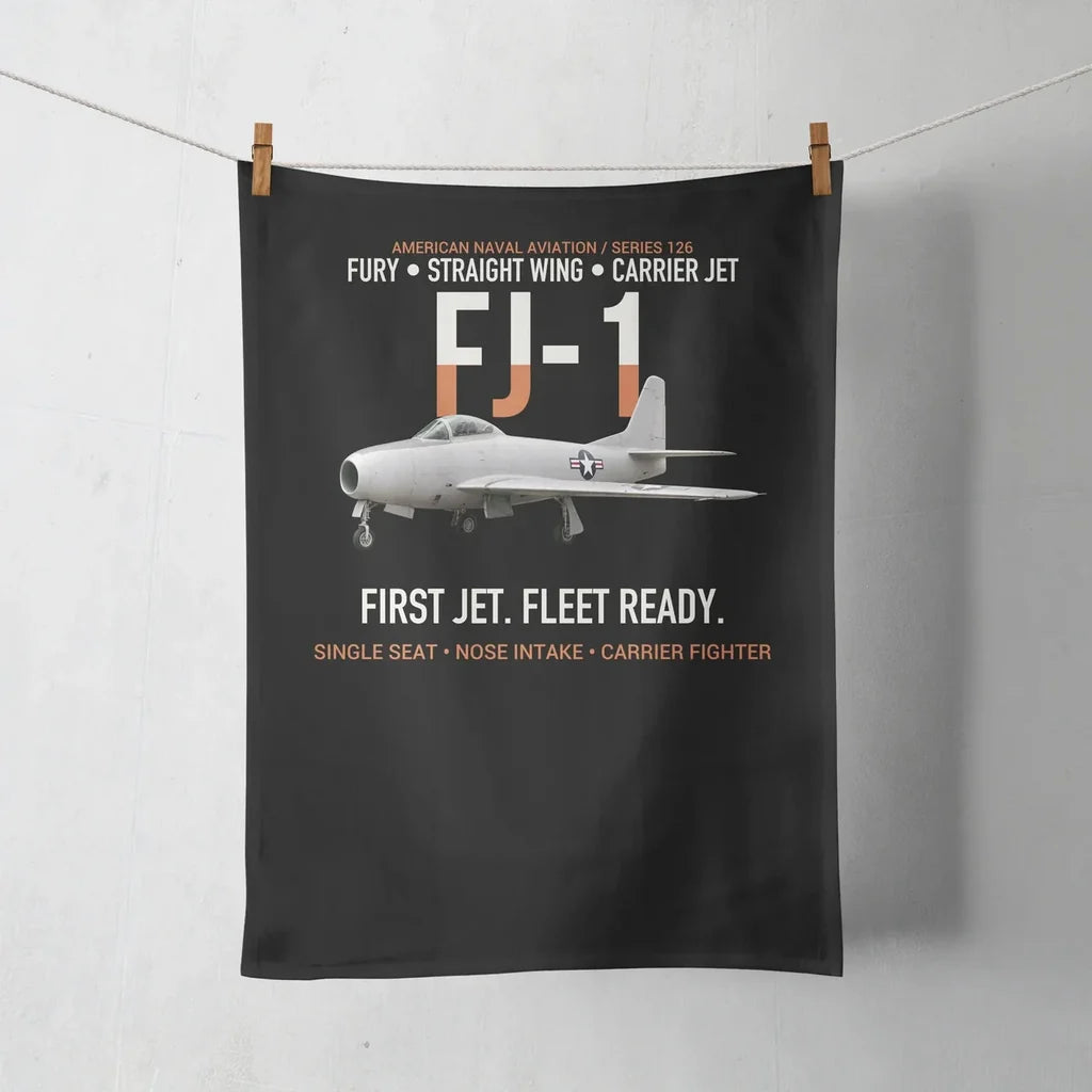 FJ-1 Fury First Fury Straight Wing design on black towel
