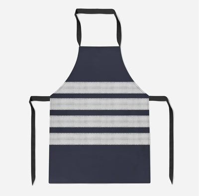 Pilot Epaulettes (Silver) 4 Lines aviation design on durable cotton blend kitchen apron.