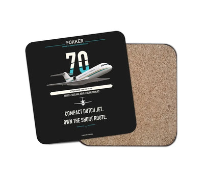 Fokker 70 design on black 1 piece coaster