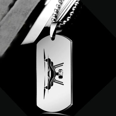 Drone Silhouette aviation-themed necklace, polished metal.