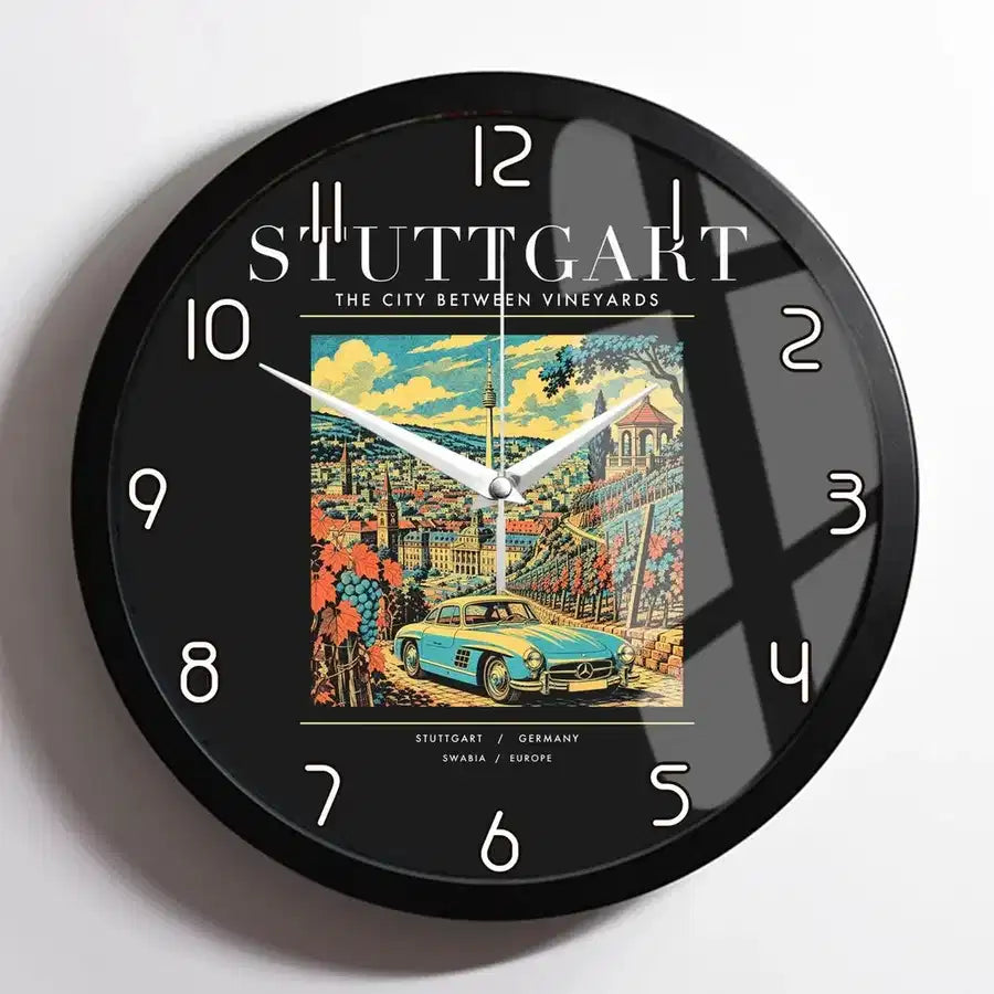 STUTTGART - Poster - Wall Clock Framed - Black