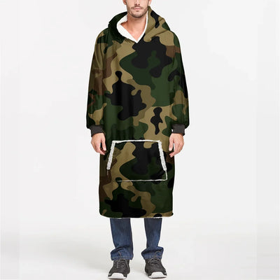 Military Camouflage Army Green aviation design on soft fleece blanket hoodie.