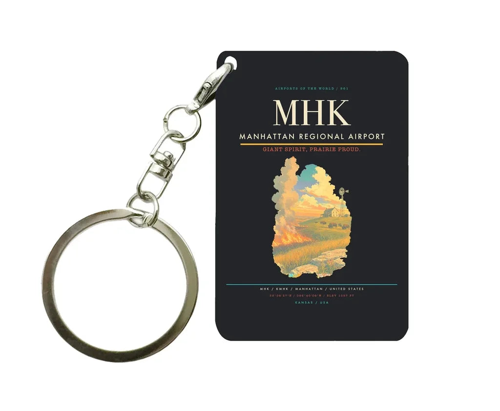 Manhattan Regional Airport (MHK) design on black key chain