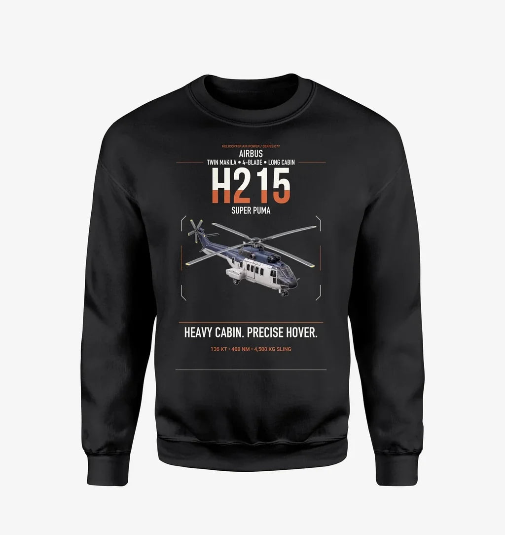 Airbus H215 design on black sweatshirt