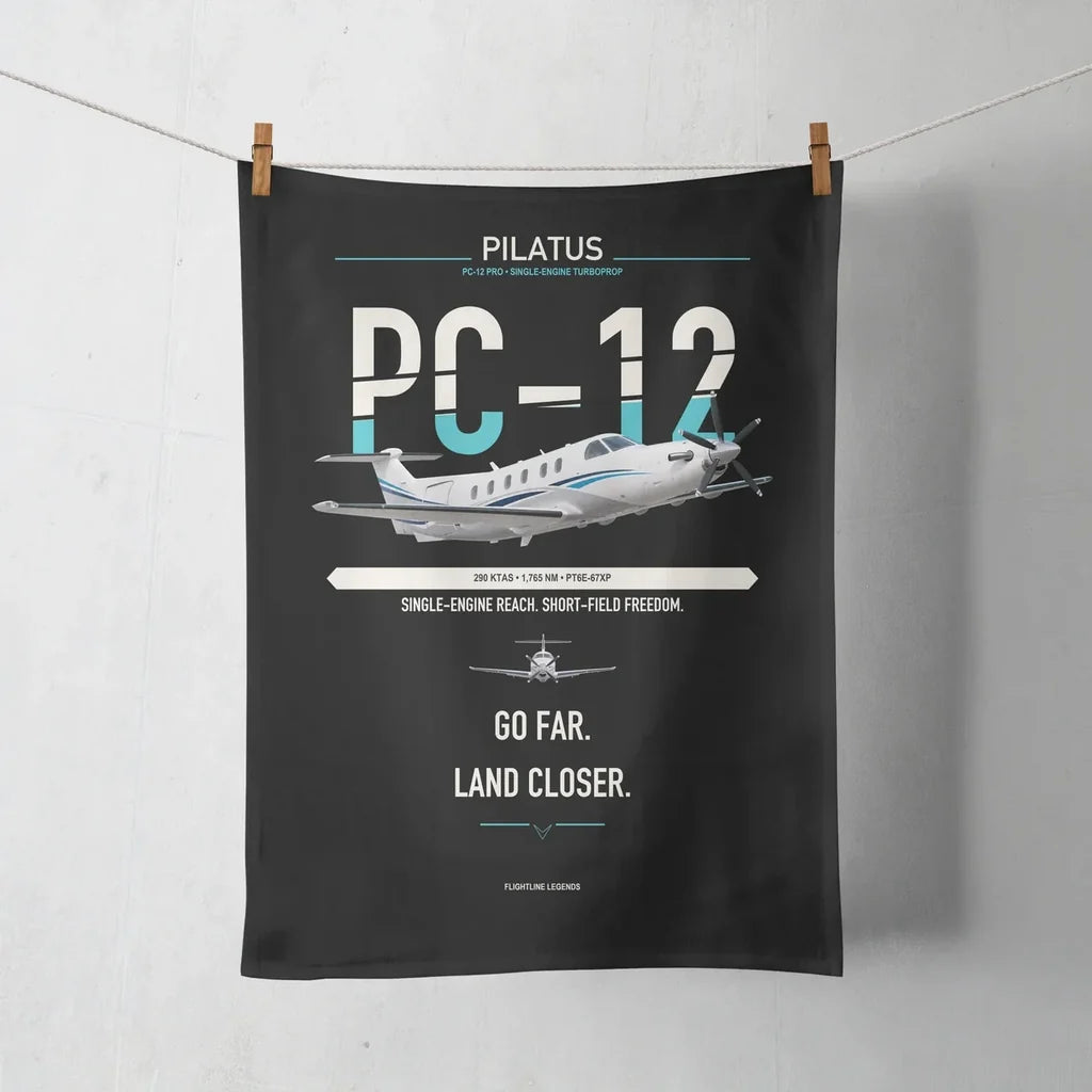 Pilatus PC-12 PRO design on black towel