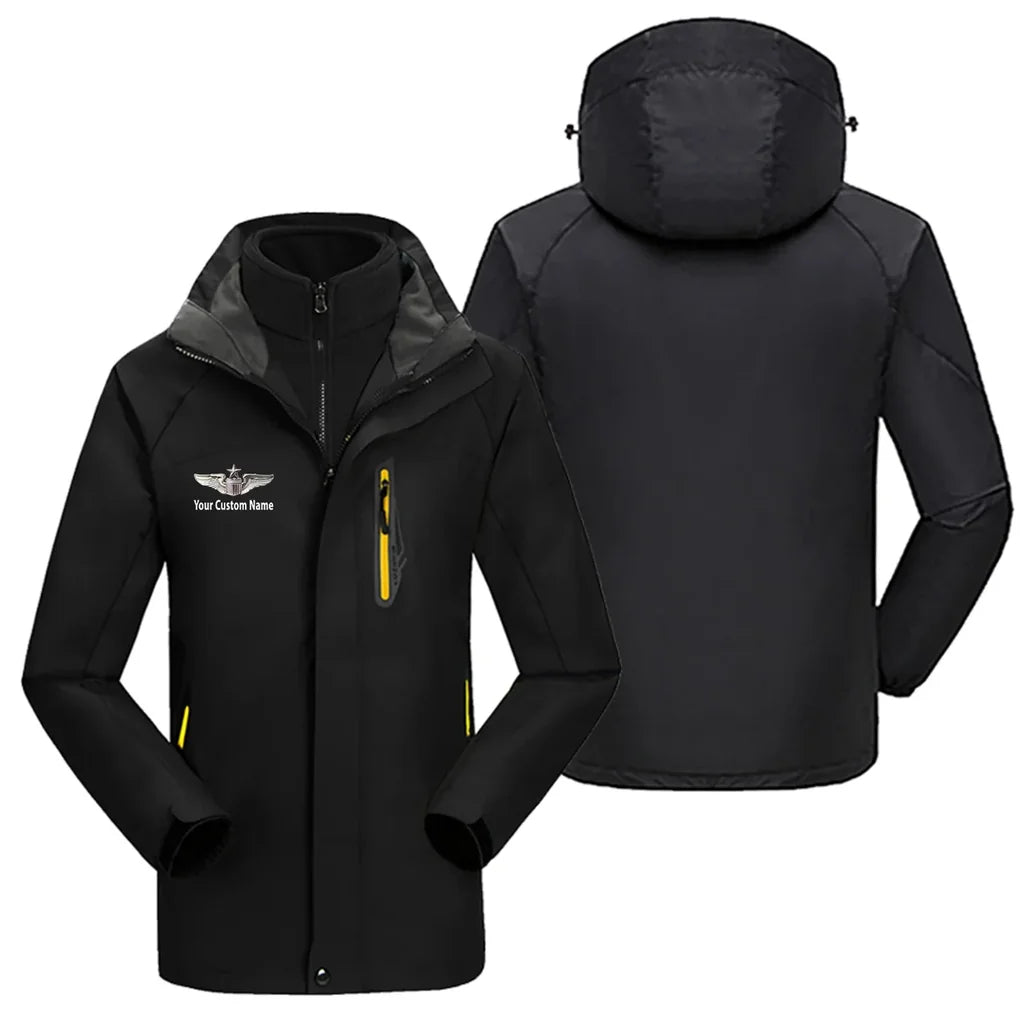 Custom Name (US Air Force & Star) aviation design printed on heavyweight insulated shell with snow cuffs thick ski jacket.