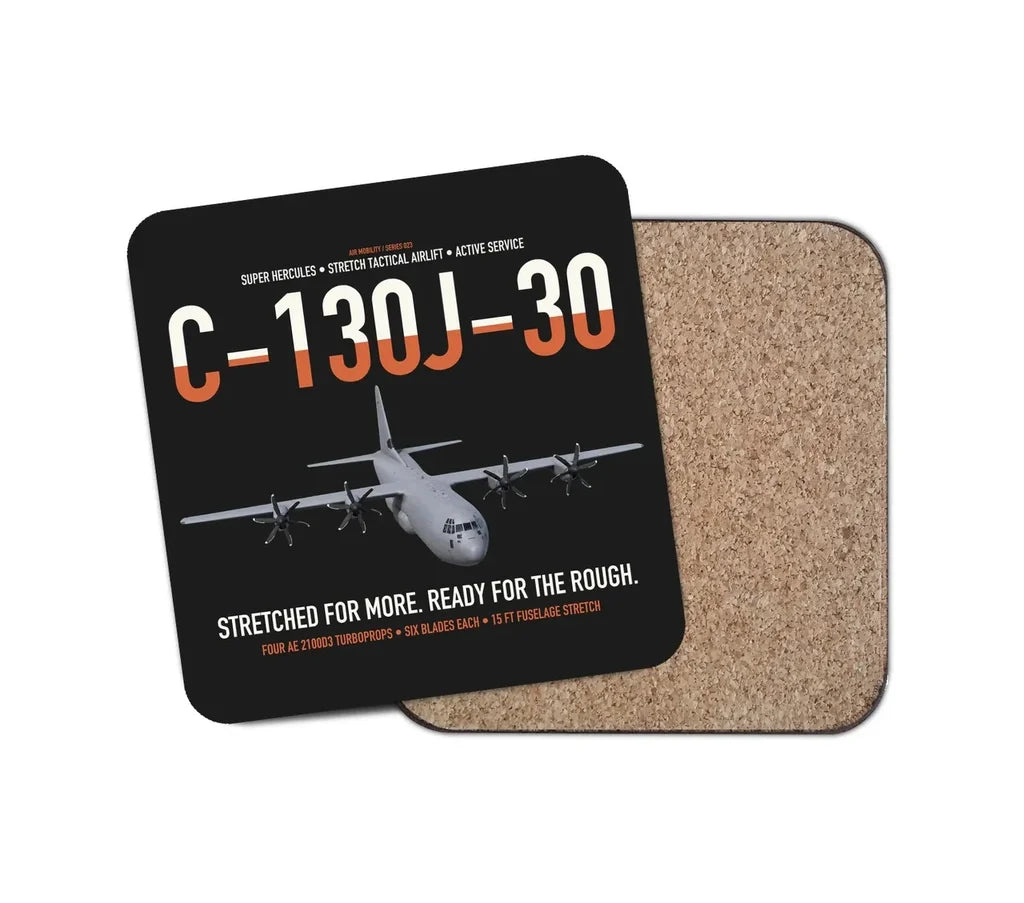 C-130J-30 Super Hercules design on black 1 piece coaster