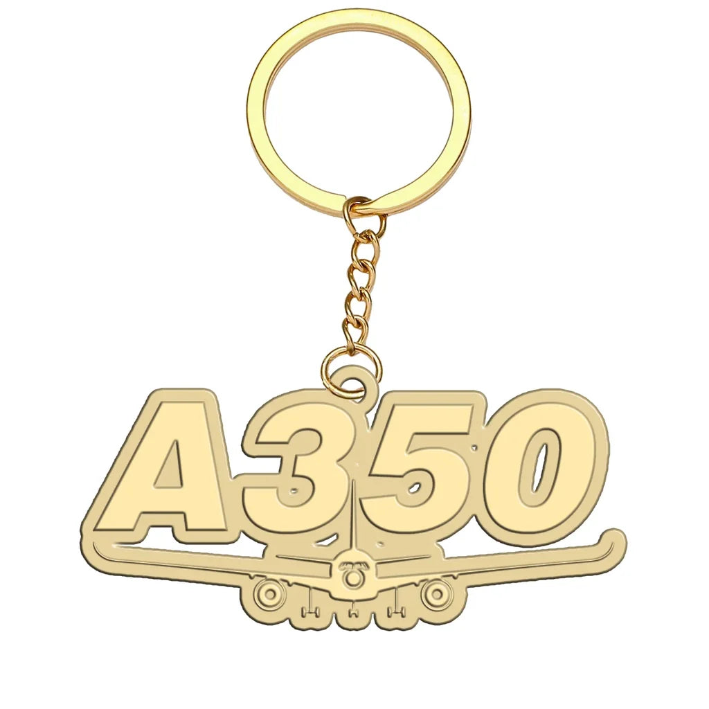 Super Airbus A350 aviation hollow key chain in polished alloy.