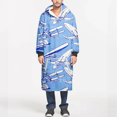 Retro & Vintage Airplanes aviation design on soft fleece blanket hoodie.