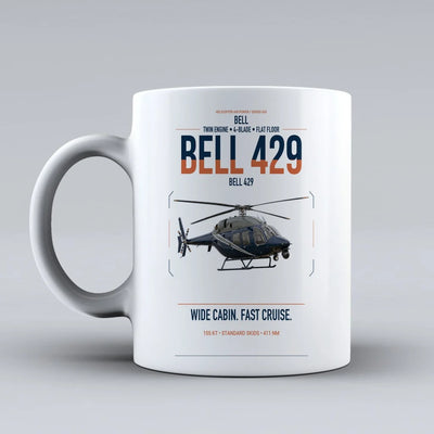 Bell 429 design on white ceramic mug, double-side print