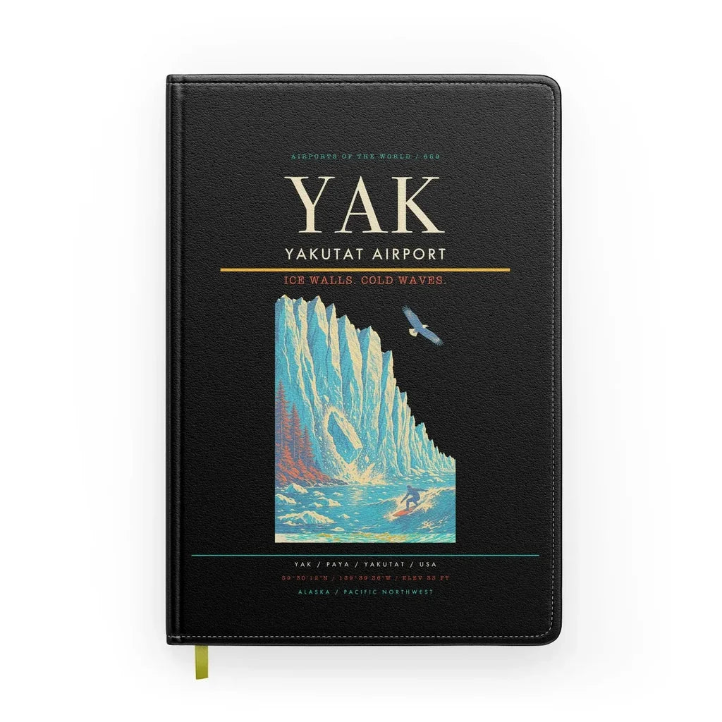 Yakutat Airport (YAK) design on black notebook