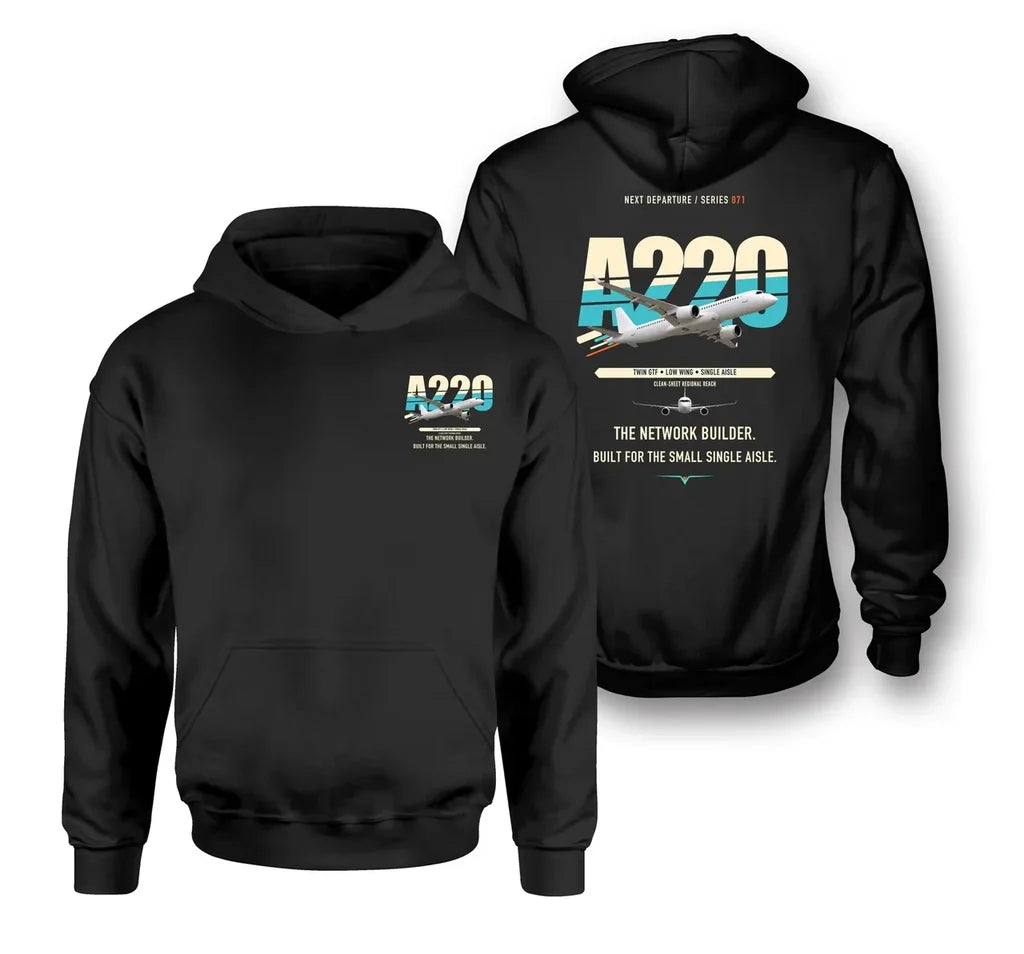 Airbus A220-300 design on black hoodie