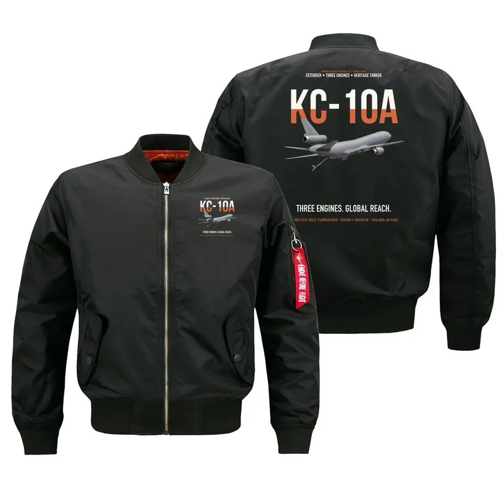 KC-10A EXTENDER design on black bomber jacket, double-side print