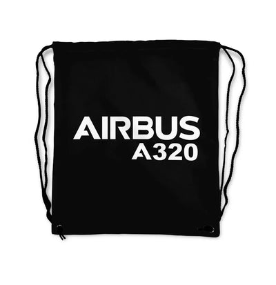 Airbus A320 & Text aviation print drawstring bag, lightweight polyester.