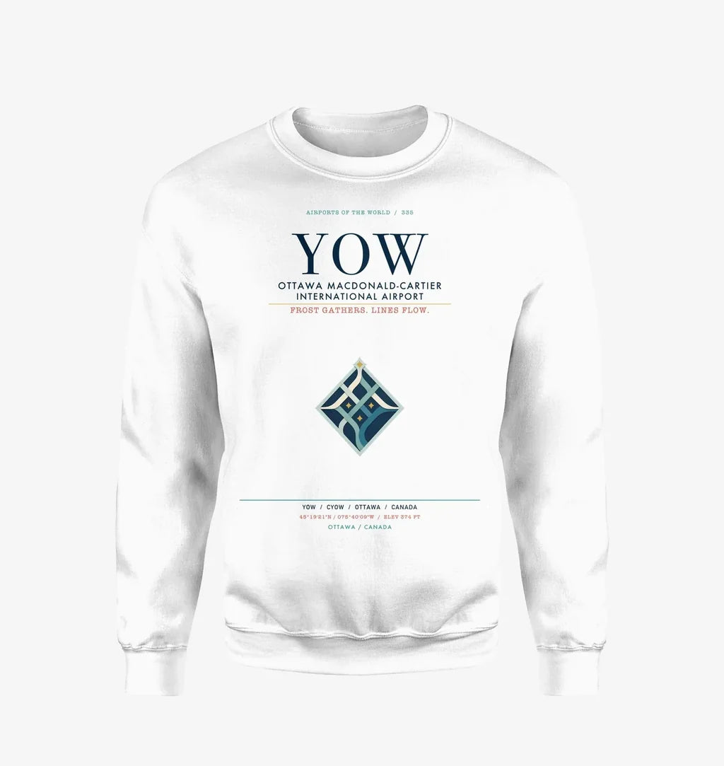 Ottawa Macdonald-Cartier International Airport (YOW) design on white sweatshirt