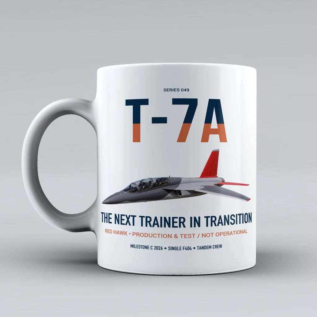 T-7A Red Hawk design on white ceramic mug, double-side print