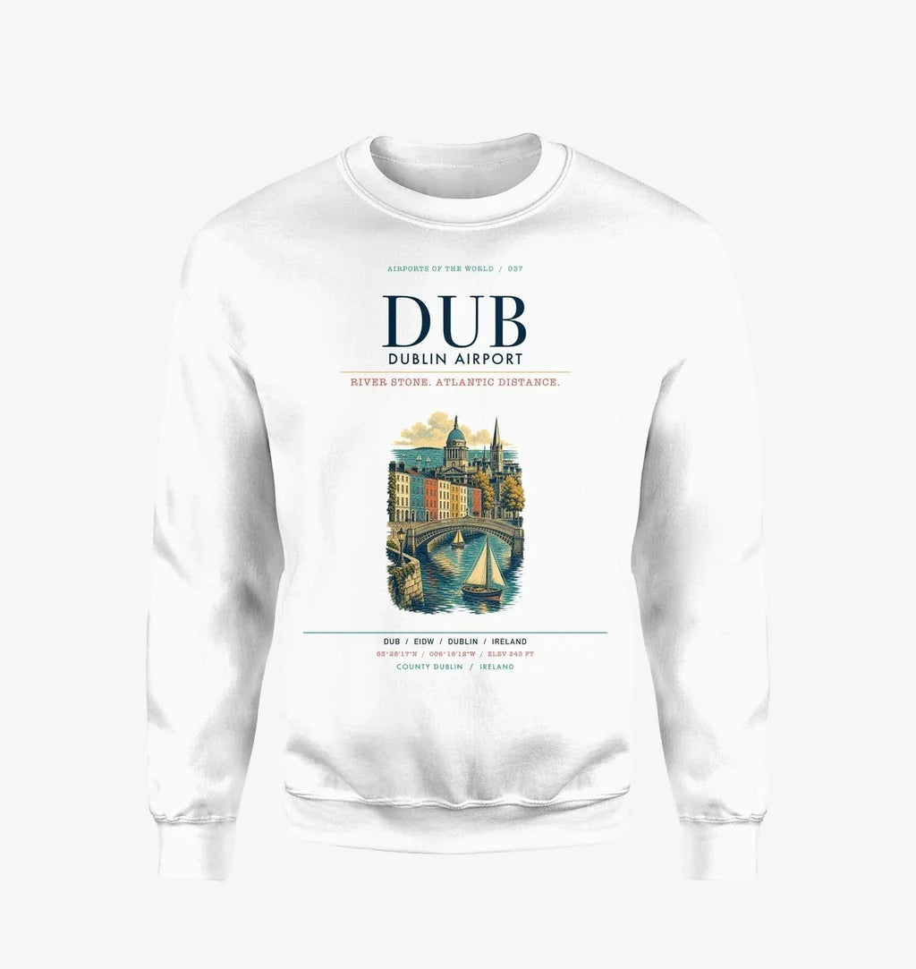 Dublin Airport (DUB) design on white sweatshirt