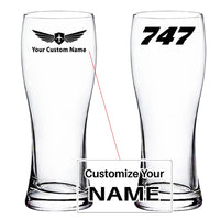 Thumbnail for Boeing 747 Flat Text aviation design on pilsner glass, tall pilsner glassware.