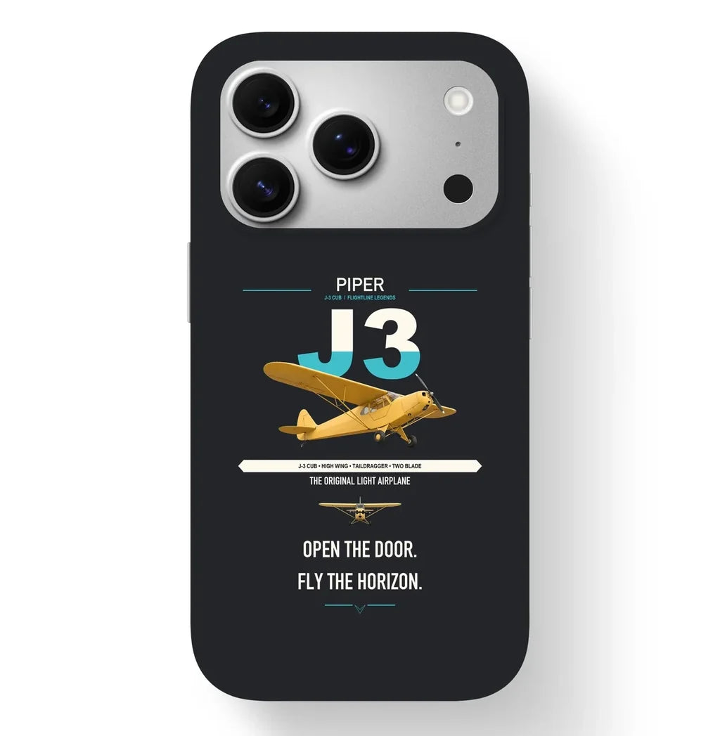 Piper J-3 Cub design on black magsafe iphone case, for iPhone 17 Pro