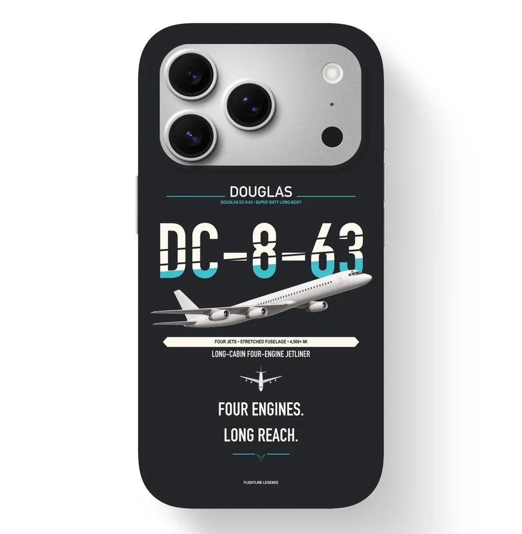 Douglas DC-8-63 design on black magsafe iphone case, for iPhone 17 Pro