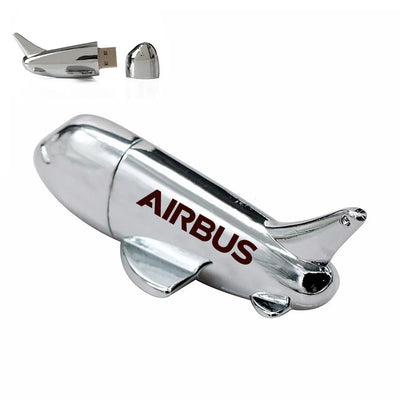 Airbus & Text aviation design on durable metal casing airplane-shape USB drive.