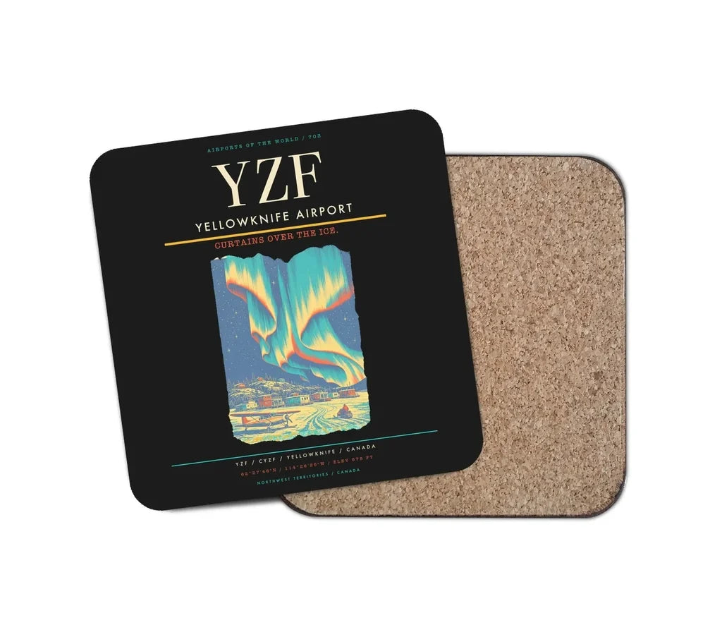 Yellowknife Airport (YZF) design on black 1 piece coaster
