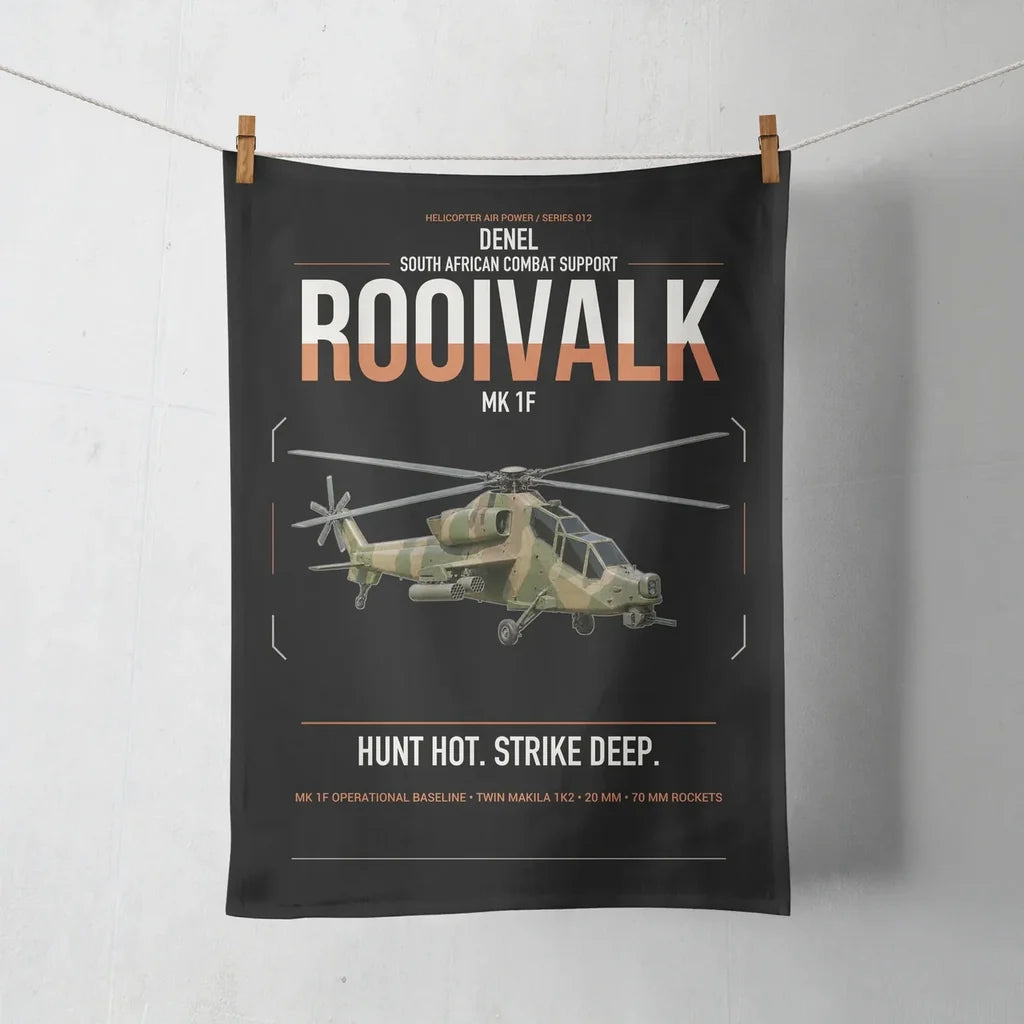 Denel Rooivalk Mk 1F design on black towel