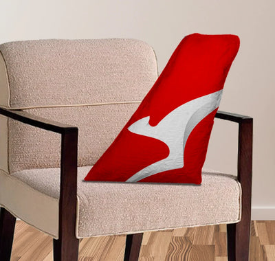 Qantas Airlines aviation design on soft polyester filling aircraft tail pillow.